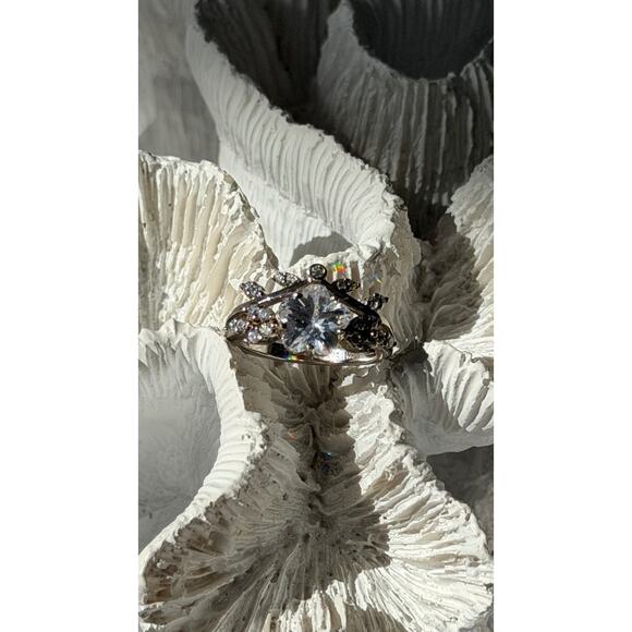 925 Sterling Silver White Topaz Flower Ring Size 5 - Picture 8 of 11